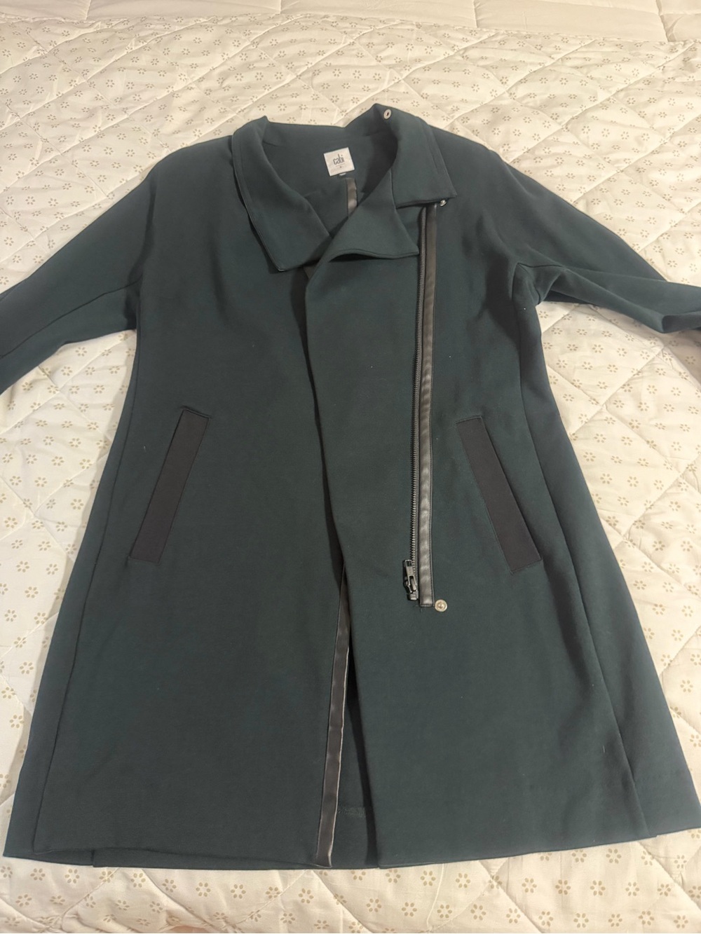 CAbi Dark Green Asymmetric Zip Trench Coat